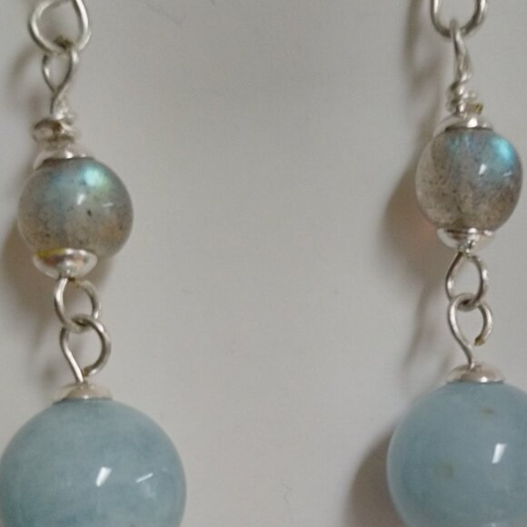 Handcrafted Aquamarine & Labradorite Dangle Earrings - Picture 4 of 9